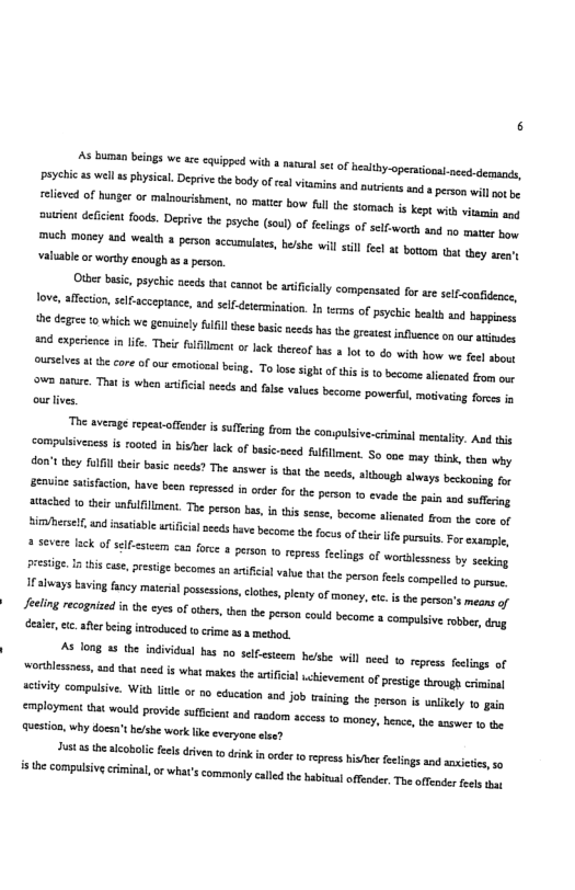 £ severelck of selfesicem e fore 3 peson 0 epress fecins of wortlssnes by seeking 7o I i cas, g becomes s il vaue i the prsonfcls compet . pusue. 1 ahuaysEaving sy matrl posscssions, e, peay of money, . s the person’s means of Jeelingrecognizd n e eys of abers, then the person coud become 5 compulsive robber, drug Cealer, i afe being inroduced o crime 853 method. el divn 0 din inorder t repres ishe etingsand st 0. e complsiv riminl o s commonly calld he bbial offde, The ottt o ™